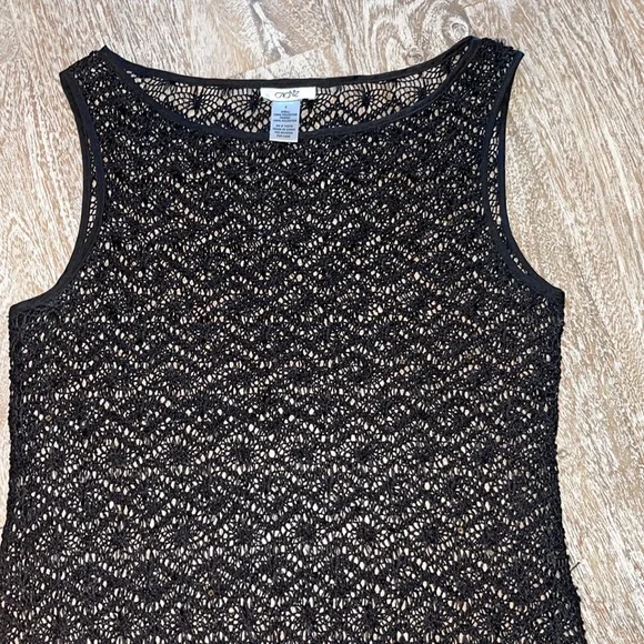 Cache Black Top Boho Fringe Crochet Tank Sequins - Picture 4 of 5